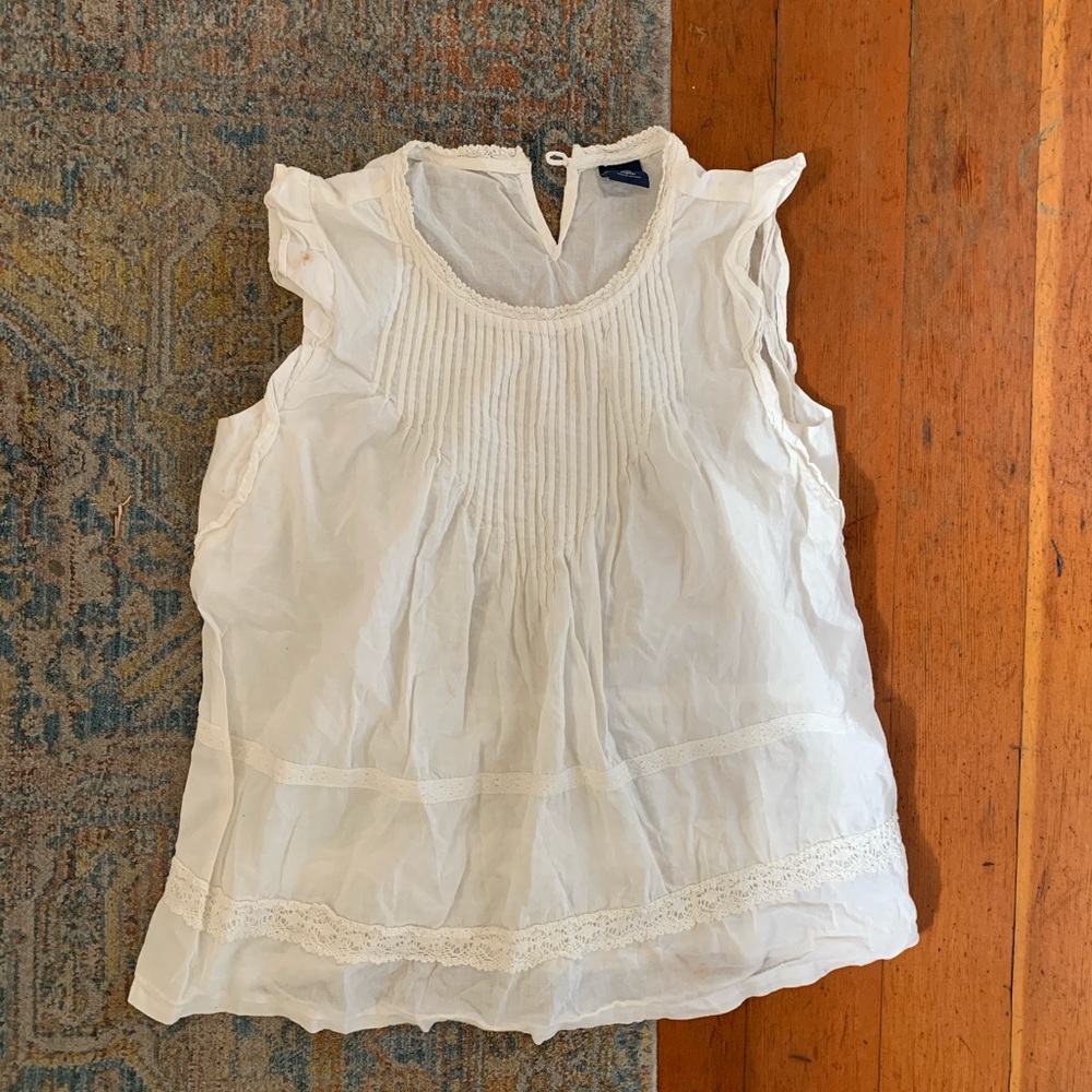Girls white poplin pleat detail sleeveless top